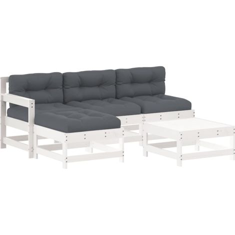 Maison Exclusive - Set Divani da Giardino 5pz con Cuscini in Legno Massello Bianco