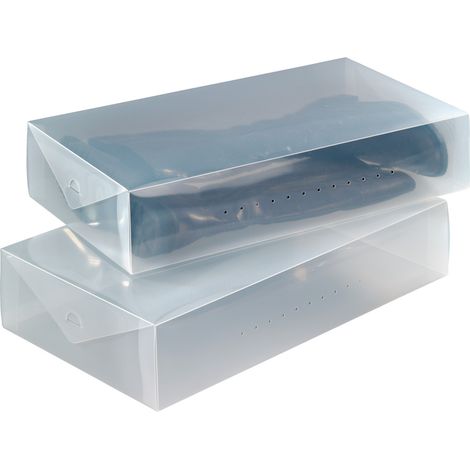 Wenko – Lot de 2 boîtes de rangement empilables transparentes – Rangement chaussures et bottes – Dimensions 52x11x30 cm – Plastique durable