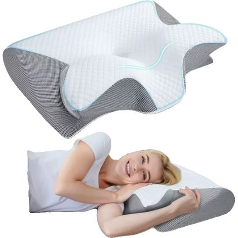 Almohada cervical, diseño ergonómico, material transpirable, gris oscuro, 32x62cm-b (1/2)