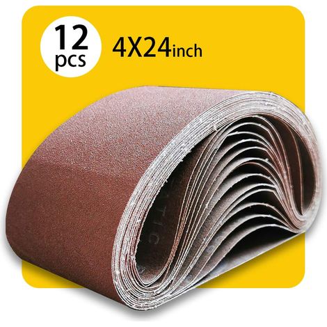 Bande Abrasive 100 x 610 mm Bande de Ponceuse - Ensemble de Bandes Abrasives Mixte (4 X grains 80/120/150) pour Ponceuses à Bande, Idéale pour le Bois(12 pièces) (1/5)