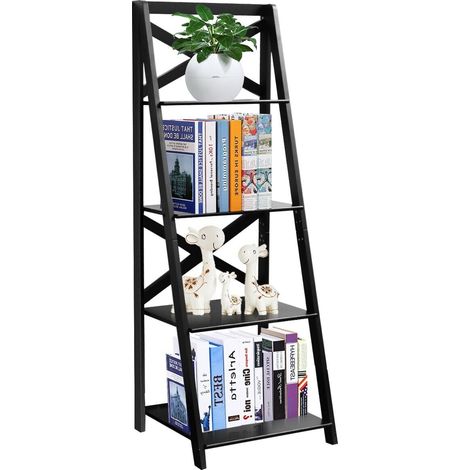 4 Tier Ladder Shelf Storage Shelving Unit Wooden Bookcase Shelves Space Saving (1/5)