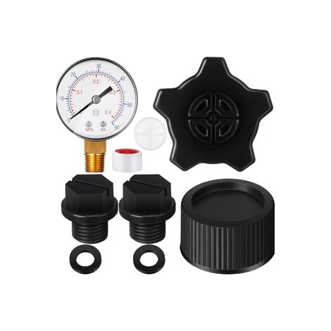 Lot de 2 kits manomètre et bouchon, réf ECX270861, bouchon SX180LA avec joint SX180HG, capuchon SPX1700FG, accessoire piscine - pièce rechange (1/5)