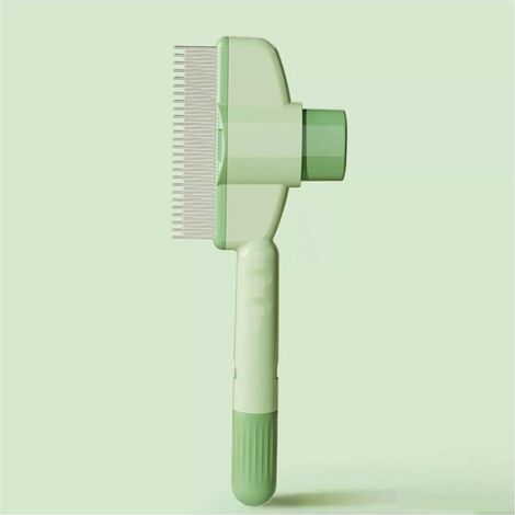 Peigne anti-poils d'animaux, brosse anti-puces avec bouton de déverrouillage, compatible avec les dents longues et courtes en acier inoxydable (vert) (1/5)