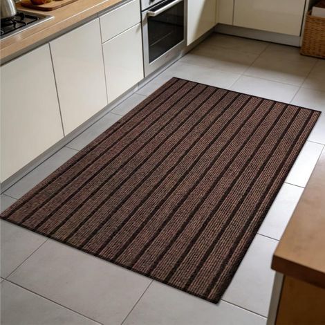 Non-slip, easy-to-clean and waterproof rug, ideal for the kitchen or laundry room, 40 x 120 cm. Brown stripes. (1/5)