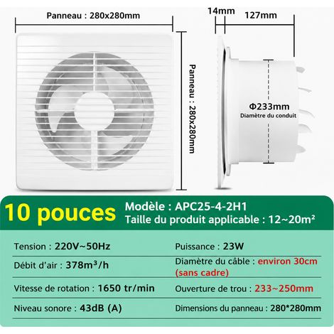 Extracteur d'air carré pour vitrage et cloison 10 pouces APC25-4-2H1 10 apc25-4-2h1 79,2 × 29,9 × 59,6 cm 2,48 kg – Livraison gratuite