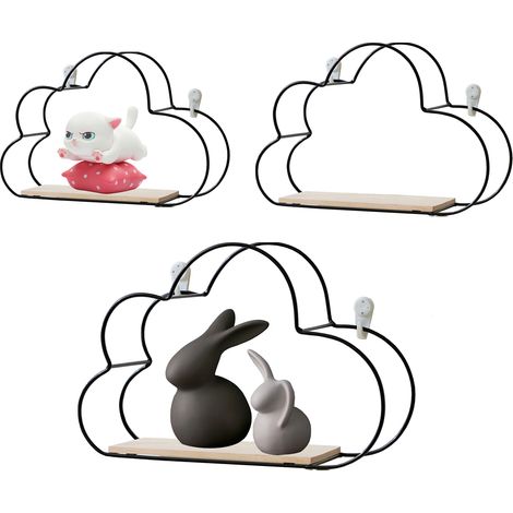 [Wandregal] [Black Cloud Design] Elegantes Wandregal, kein Bohren erforderlich, 3-teilig (klein, mittel, groß) für Wohn- und Schlafzimmer