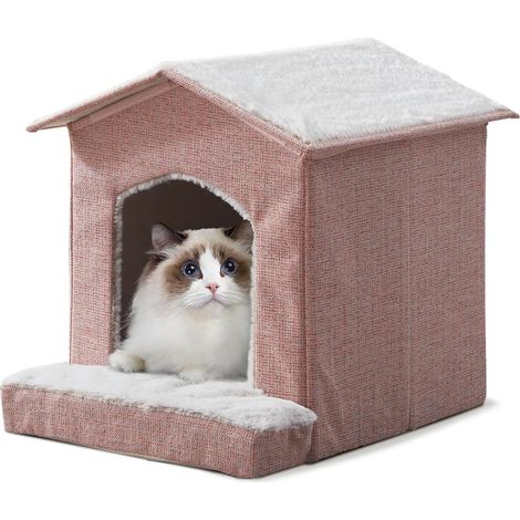 Lits pour chats d'intérieur, grande maison pour chats, petits chiens, grotte pour chat avec coussin orthopédique, niche pliable pour chat, cachette, abri, tente pour chat de petite et (1/5)