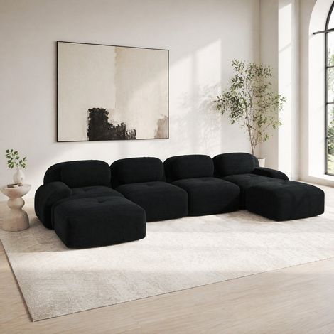 Divano angolare modulare a U senza montaggio, tessuto a coste nero, 388 x 178 x 70 cm, OKWISH (1/5)