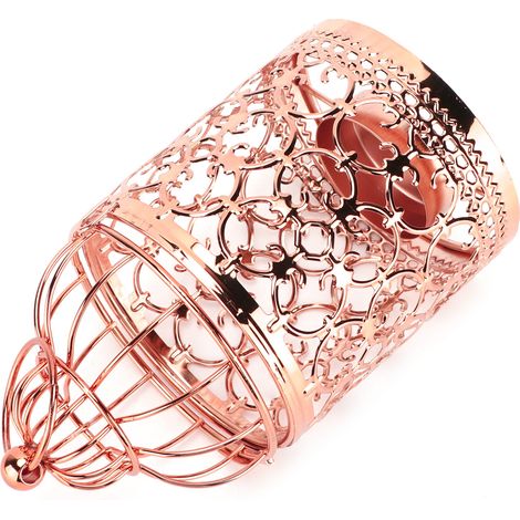 Bougeoir vintage en forme de cage à oiseaux, idéal pour décorer votre intérieur, vos événements ou vos mariages. Or rose. (1/5)