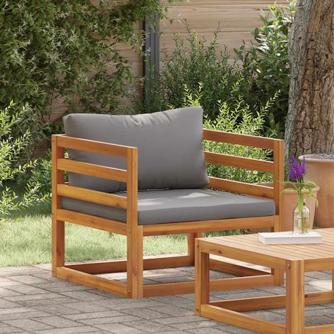 Chaise de jardin et de camping, Chaise de relaxation, avec coussins gris foncé Bois d'acacia massif OIB1325E (1/5)