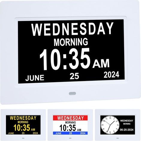 Horloge Alzheimer, grande horloge calendrier numérique avec affichage de la date et du jour de la semaine. (1/5)