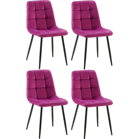 Set di 4 sedie da pranzo con cuciture quadrate in velluto viola e gambe in metallo nero 100001797