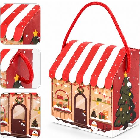 10 Pièces Boîte Cadeau de Noël à Poignée 11 x 6,5 x 11 cm Pliable Vitrine Bonbons Fête (1/5)