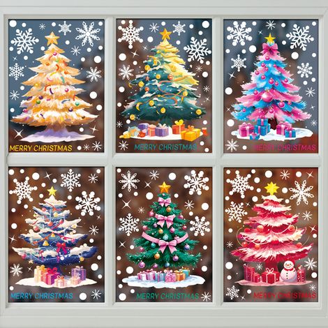 Autocollants de Noël pour fenêtres : Père Noël, sapin, flocons de neige, décoration festive, autocollants statiques pour vitres - [Six combinaisons] 545+546+548-550+552