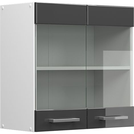 Hängeschrank R-Line, Anthrazit Hochglanz, 60 cm mit Glastüren, Vicco