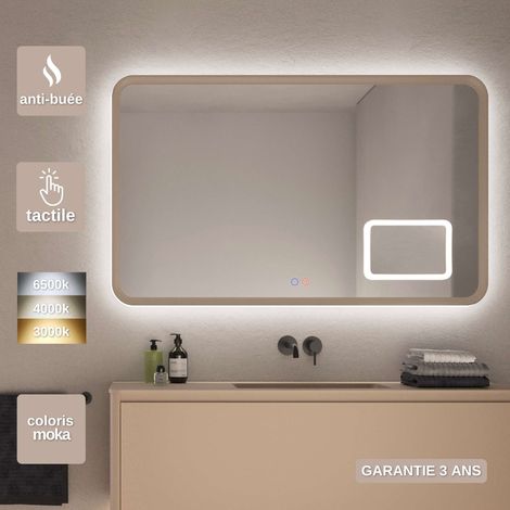 Miroir LED Réglable 120X80cm Moka - Rétro-éclairé & Éclairage Frontal - Commandes Tactiles & Anti-Buée - Zone X3 - DUOMO LEDIMEX (1/5)