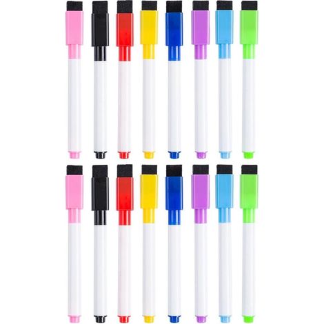 Lot de 16 marqueurs pour tableau blanc - Pointe fine - Avec gomme et aimant - Marqueurs magnétiques pour bureau, école et maison (1/5)