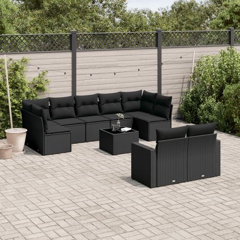 Salon de jardin modulable 10 pièces en résine tressée noire avec coffres de rangement, 84.4kg - PANGIVO (1/3)