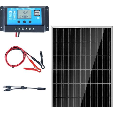 Mophorn Kit Pannello Solare Monocristallino 100Wx2 Pezzi con Regolatore di Carica, Modulo Fotovoltaico Monocristallino Impermeabile IP68 per Casa,Camper,Barca,Off-Grid, Set di 2 Pannelli Fotovoltaici (1/5)