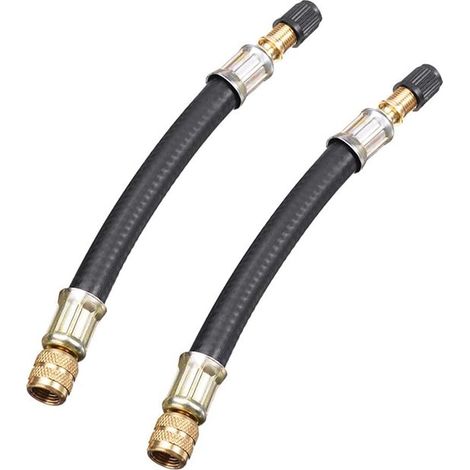 Tubo di prolunga per pompa per pneumatici - 16 cm - 2 prolunghe flessibili per valvola - prolunga per valvola per pneumatici nera con tappi - adattatore in gomma per valvola per camper/auto/moto/rimor (1/5)