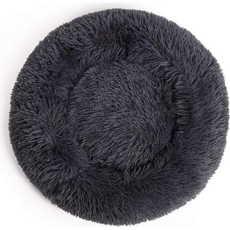 Rundes Hundebett Plüsch weich 50cm schwarz - Kuscheliges Katzensofa