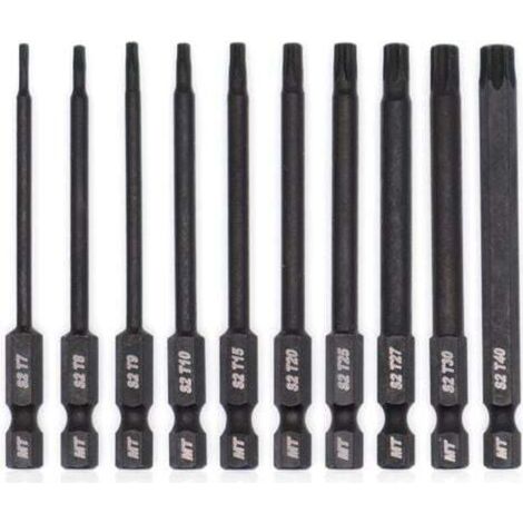 Jeu d'embouts Torx pour tournevis, perceuses et clés à chocs, résistant à la température, traitement thermique avancé, revêtement phosphaté, 8 cm, 10 pièces (1/5)