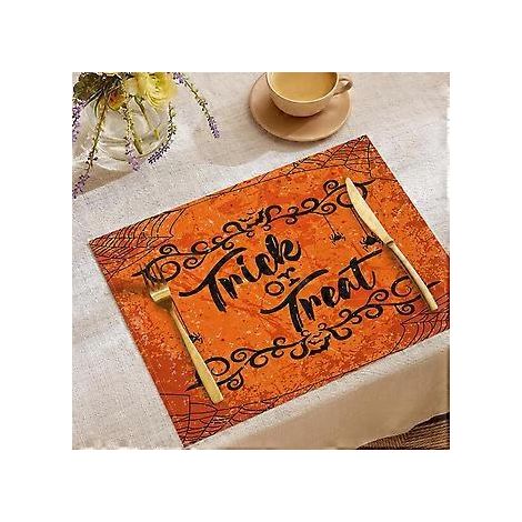 Halloween-Tischsets aus Leinen, Serie „Süßes oder Saures“, Kombinations-Tischsets, Restaurant-Festtagsdekoration, Geschirr-Isolierunterlagen (YMCD-30)