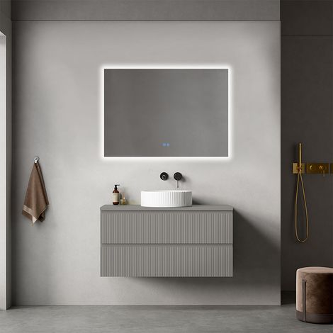 Mobile bagno sospeso cannettato 100 cm Grigio Londra per Lavabo d'appoggio Specchio Quadro Retroilluminato - Fiji Paint Top Canneté (1/4)