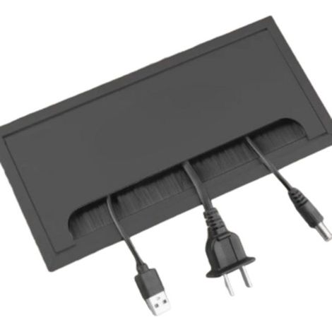Pasacables rectangular de aleación de aluminio (con cepillo) – negro (80 x 160 mm) – Tapa de acceso para cables de oficina (1/5)