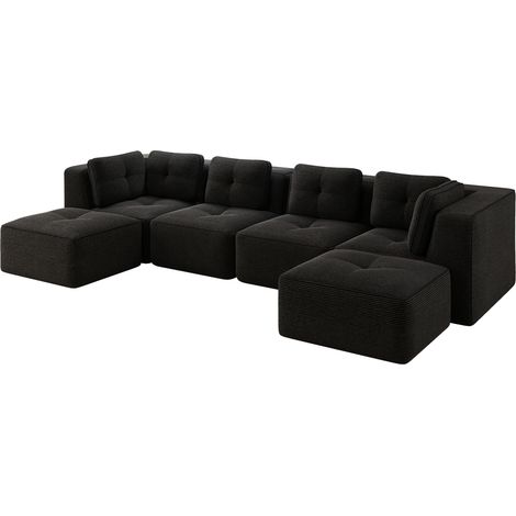 CHICFURN Divano angolare modulare 386x177x69 cm nero in velluto a coste, senza montaggio (1/5)