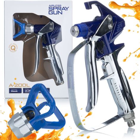 Rosfix Set Blue Monster – Farbspritzpistole mit Düsenschutz  500 bar, 1/4" & 7/8" Gewinde, 4-Finger-Abzug, Filter  Für Spachtelmasse & Farbe  Lackierzubehör