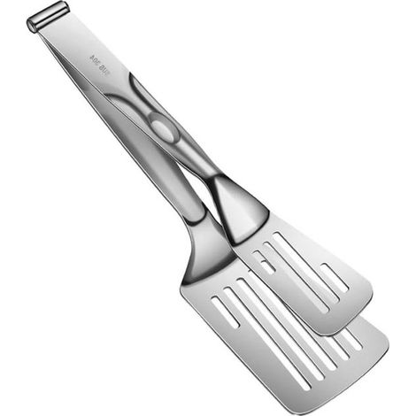 Pinzas de cocina Allecto，Acero inoxidable，Para asar a la parrilla，Pinzas de cocina 2 en 1 de color plateado，para asar a la parrilla (1/5)