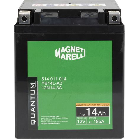 Magneti marelli batteria moto e scooter 14AH 12V 185A tecnologia AGM sigillata polo positivo sinistro (1/5)