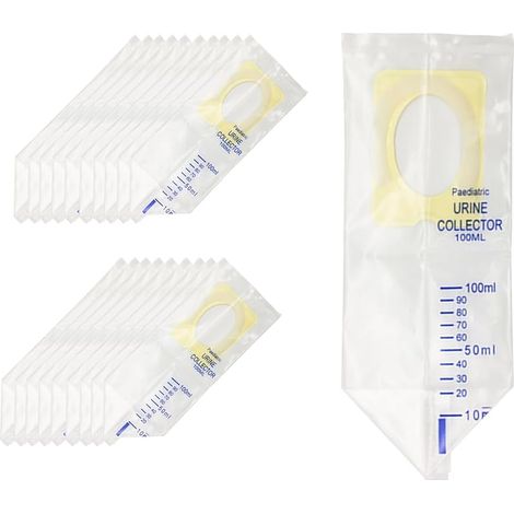 20 Pièces Sac de Collecte d'urine de 100 ML, Poche à Urine d'urgence 100 ML, Sac d'urine Portatif de 100 ML, Convient aux Enfants Voyageant et au Camping en Plein Air