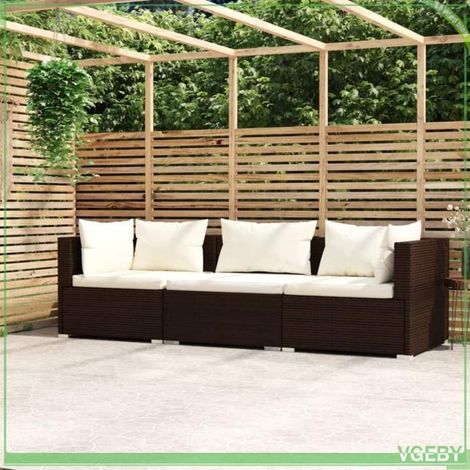 Canapé modulable 3 places - FAFEICY - 317500 - Résine tressée marron - Coussins amovibles déhoussables - Structure acier (1/5)