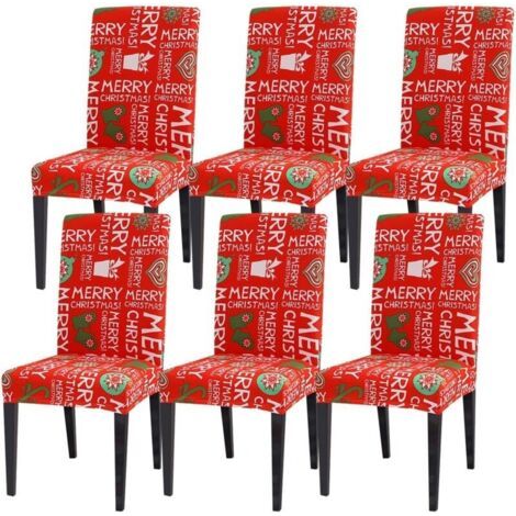 Housses de chaise de salle à manger de Noël, lot de 6 housses de chaise de Noël extensibles et lavables amovibles housse de siège de protection pour salon cuisine mariage banquet fête décoration (1/5)