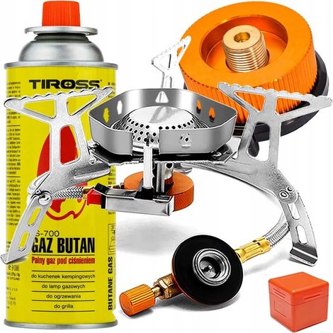 Tragbarer Gaskocher für Outdoor-Touren + Adapter + Gaskartusche 400 ml
