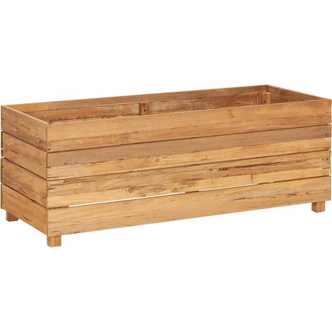 Aiuola rialzata con fioriera 100 x 40 x 38 cm legno di teak riciclato e acciaio 020000895
