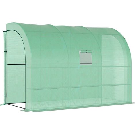 Serre de Jardin Adossée Serre de Culture 6 Étagères Portes Zippées Fenêtre Enroulable Structure Acier 300x150x213 cm (1/5)