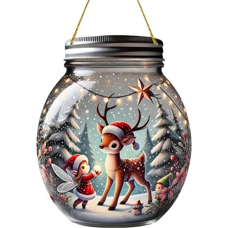Ornement Cerf - Décoration Suspendue En Acrylique Transparente Style Bocal À Verre - 20 cm - Pour Arbre De Noël Rustique Et Scènes Féeriques - Lot De 1