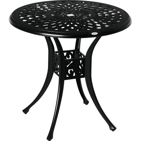 Outsunny 78 cm Round Garden Dining Table with Parasol Hole Antique Cast Aluminium Outdoor Table Only, Black (1/5)