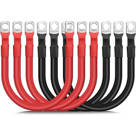 Lot de 6 câbles de batterie 4 AWG, 30 cm, pour onduleur de batterie marine, avec cosses en cuivre étamé 3/8 po, pour applications solaires automobiles et camping-cars. (1/4)