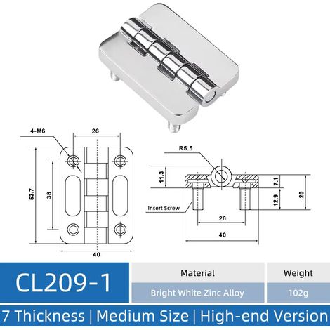 (CL209-1-ZABW-ZG) Charnière CL209 en acier inoxydable, charnière pour armoire industrielle, charnière pour armoire électrique en alliage de zinc (1/5)
