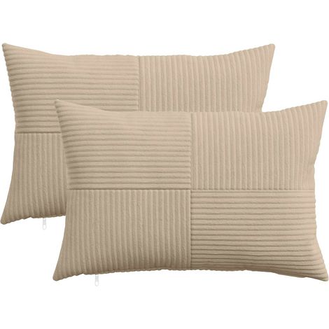 Irovami Lot de 2 housses de coussin, taupe, velours côtelé, 40x60 cm (1/5)