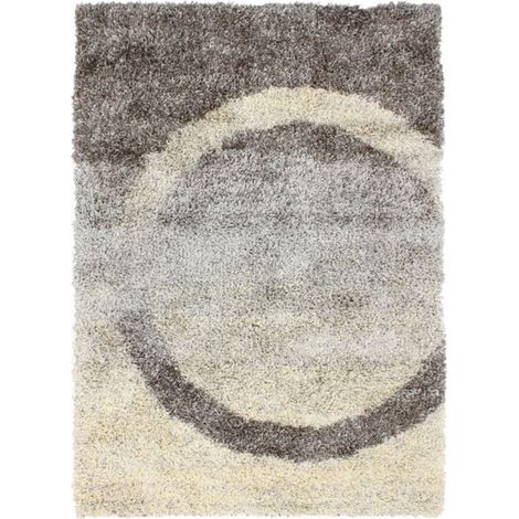 MAURANNE - Tapis à poils longs motifs cercles gris 120x170 (1/4)