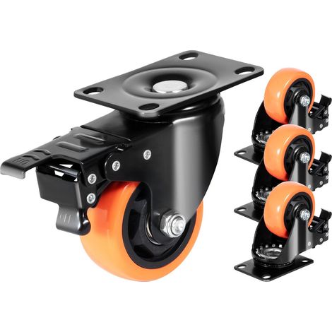 Roues pivotantes de 7,6 cm avec plaque, lot de 4, roues PVC silencieuses, capacité 113,4 kg, sans traces pour meubles et chariots (1/5)