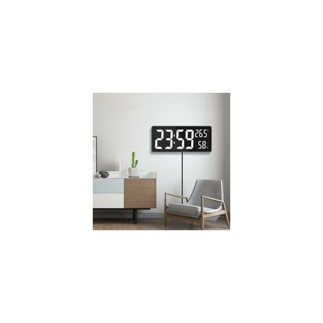 Horloge murale numérique LED – Affichage grands chiffres blanc – Design moderne pour bureau intérieur – Mode nuit ajustable