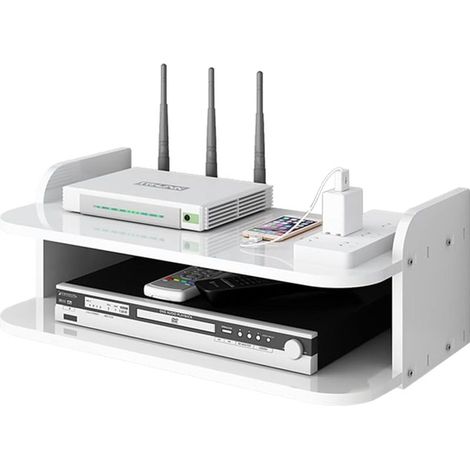 2 pièces boîte de rangement murale, pour routeur décodeur télécommande console jeu, support TV multimédia, blanc (1/5)