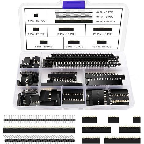 130 Pièces 2.54mm PCB Carte Broche Connecteur Socket Connecteur Bande Kit, Mâle et Femelle Pin Header Socket Connecteur Bande, pour Arduino Empilable Shield (4/6/8/10/12/16/20/40 Pin) (1/5)