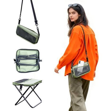 Tragbarer Klapphocker, ultraleichter Camping-Klapphocker mit Gurt, Angelhocker, sofort einsatzbereit – ideal zum Wandern, Angeln, Skizzieren, Grillen und Warten im Freien (1/5)
